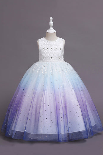 Purple Glitter Sleeveless Long Girls' Dress