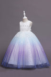 Purple Glitter Sleeveless Long Girls' Dress