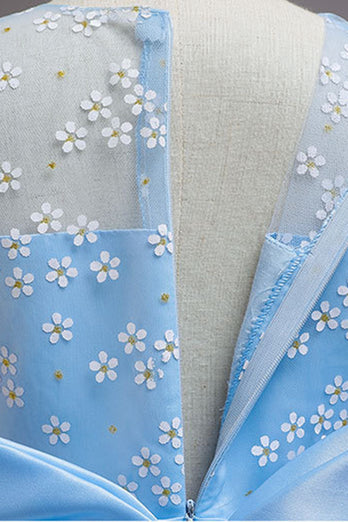 Blue Tulle Flower A Line Long Girls' Dress