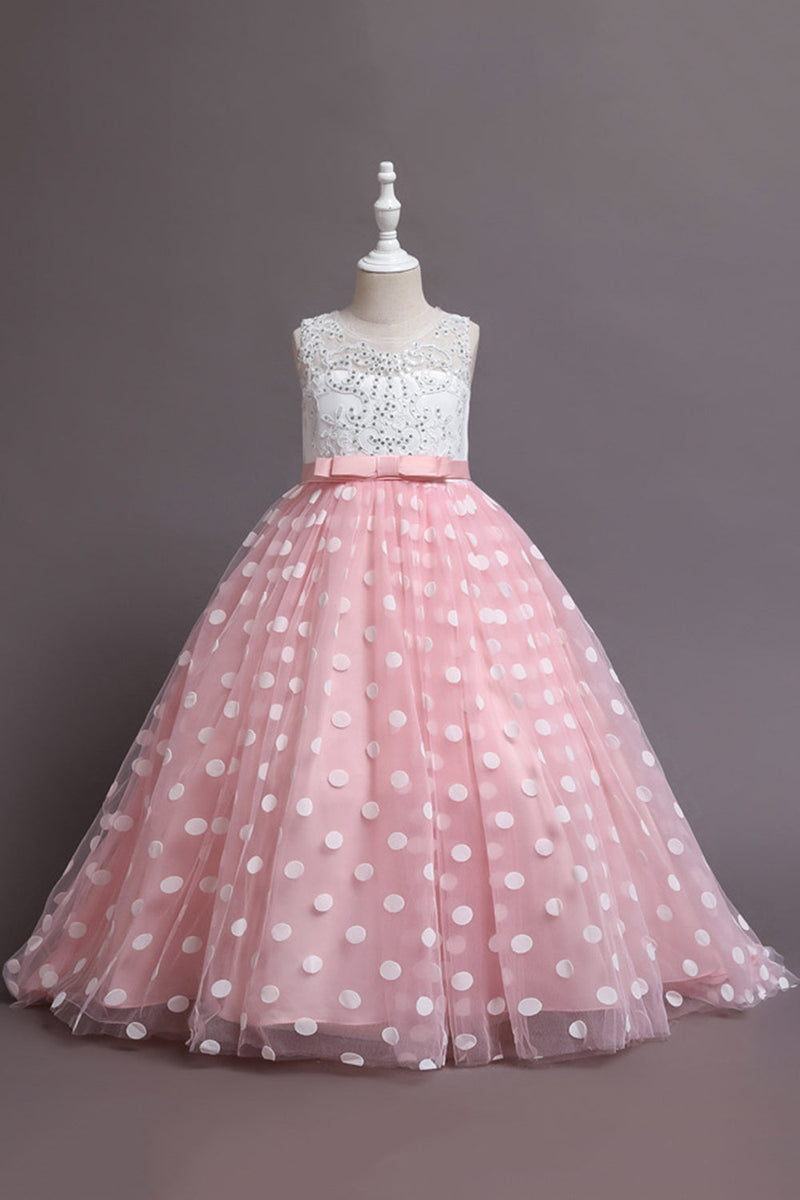 Load image into Gallery viewer, Blue A Line Polka Dots Tulle Girls&#39; Dress
