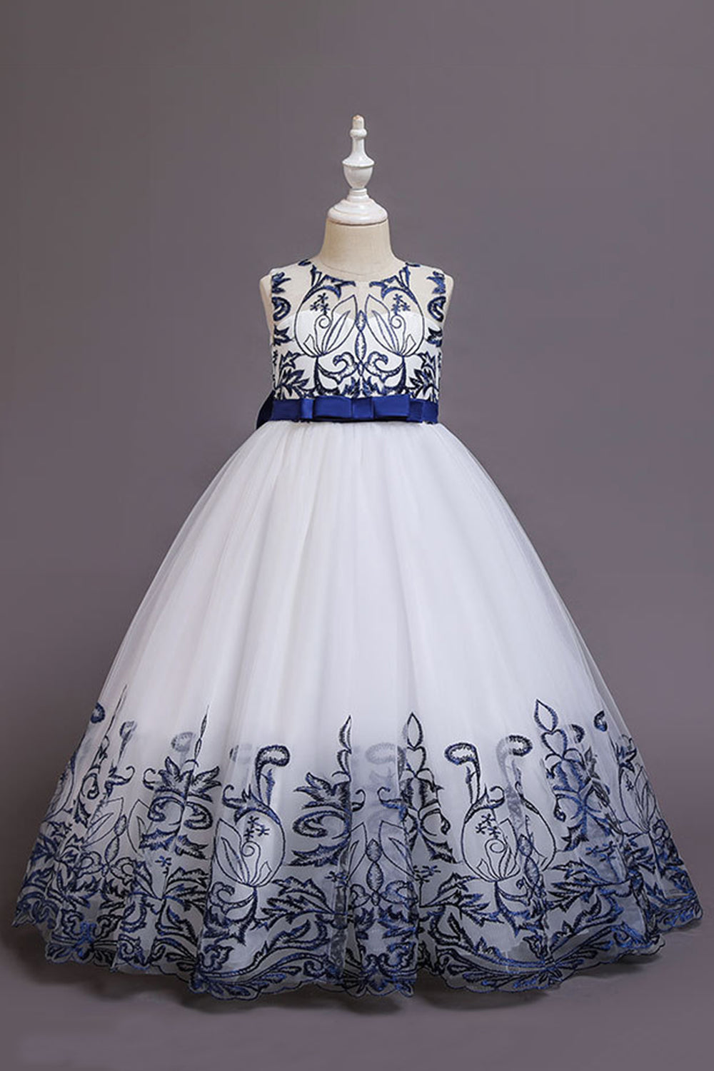 Navy Sleeveless A Line Embroidery Girls' Dress