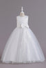 Load image into Gallery viewer, A Line Jewel Neck White Girl Party Dress with Bowknot