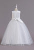Load image into Gallery viewer, A Line Jewel Neck White Girl Party Dress with Bowknot
