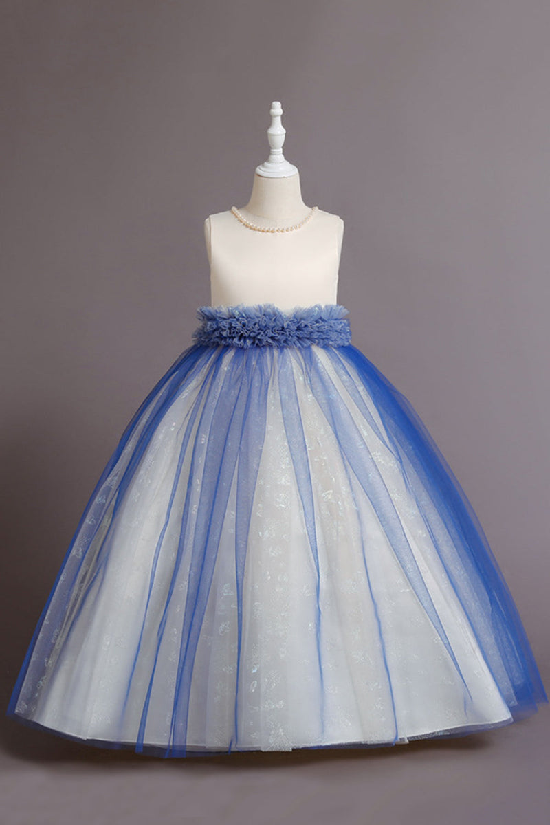 Load image into Gallery viewer, Blue Sleeveless Girl&#39;s Dress with Pearl