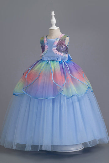Sleeveless Blue Tulle Gir's Party Dress
