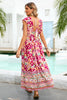 Load image into Gallery viewer, Red Floral Boho Maxi Dress with Slit