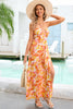 Load image into Gallery viewer, Orange Printed Halter Summer Casual Dress with Slit
