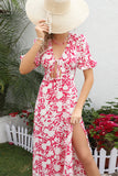 Red Printed Long Summer Casual Dress with Slit