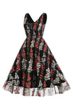 Black Swing 1950s Dress with Embroidery