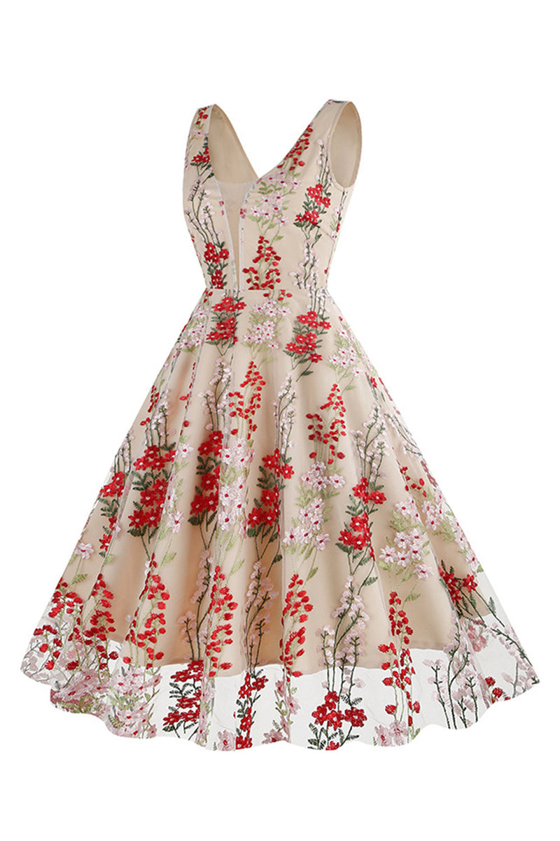 Load image into Gallery viewer, Black Swing 1950s Dress with Embroidery
