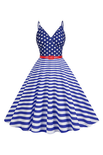 Stripes Sleeveless Swing 1950s Dress with Star