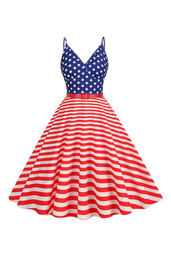 Stripes Sleeveless Swing 1950s Dress with Star