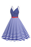 Stripes Sleeveless Swing 1950s Dress with Star