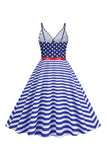 Stripes Sleeveless Swing 1950s Dress with Star