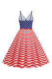 Stripes Sleeveless Swing 1950s Dress with Star