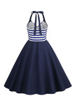 Stripes Halter Swing 1950s Dress