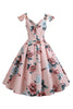 Load image into Gallery viewer, Pink Floral Printed Swing 1950s Dress