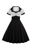 Black Polka Dots Swing 1950s Dress with Short Sleeves