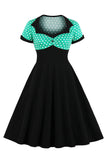 Black Polka Dots Swing 1950s Dress with Short Sleeves