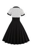 Black Polka Dots Swing 1950s Dress with Short Sleeves