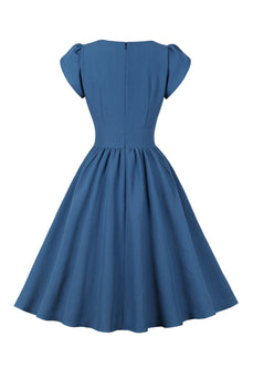 Blue Plaid Swing 1950s Dress with Ruffles
