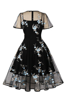 Swing Black 1950s Dress with Embroidery