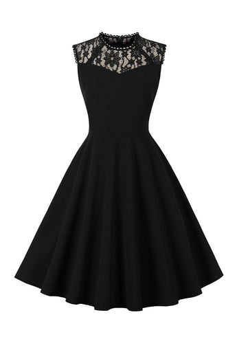Black Swing 1950s Dress with Lace