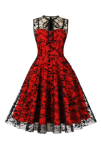 Red Lace Swing Vintage Dress