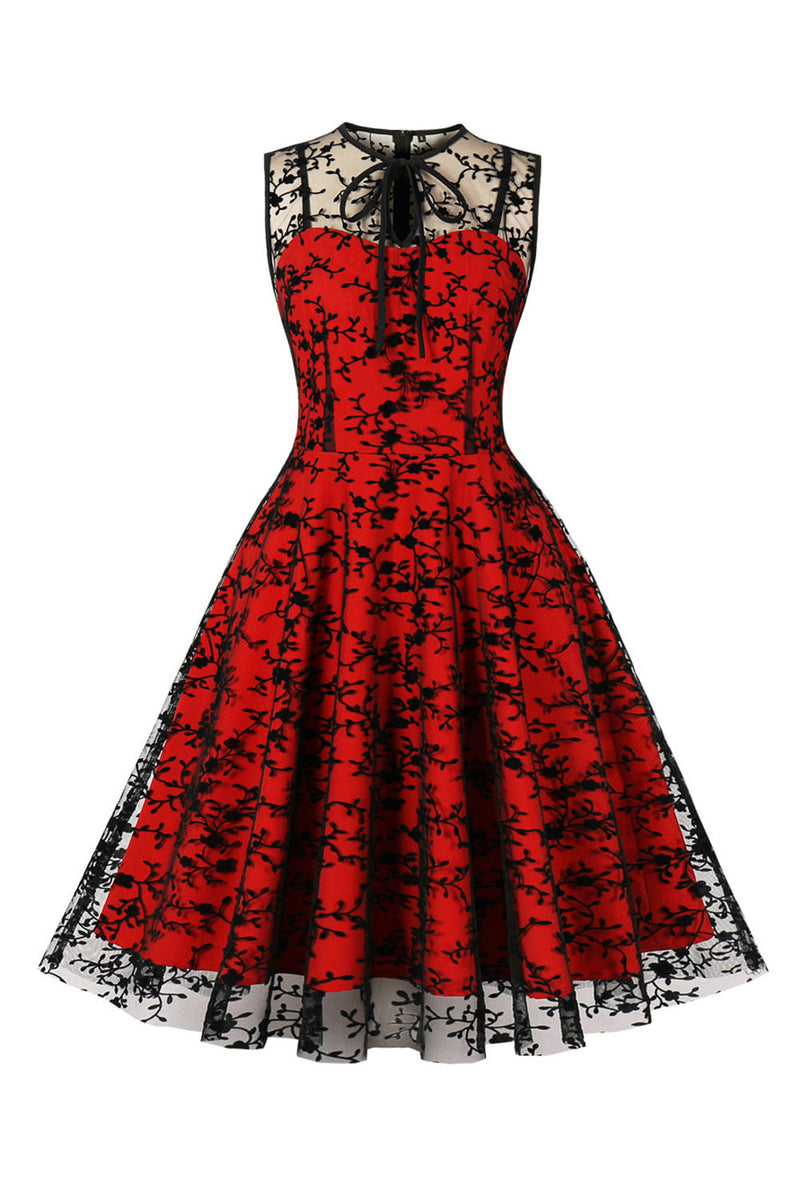 Load image into Gallery viewer, Red Lace Swing Vintage Dress
