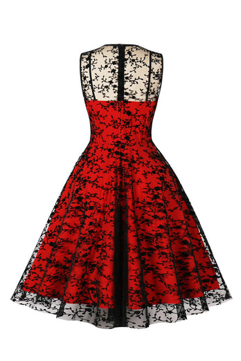 Red Lace Swing Vintage Dress