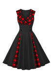 Black Plaid Swing 1950s Dress