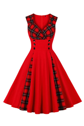 Black Plaid Swing 1950s Dress
