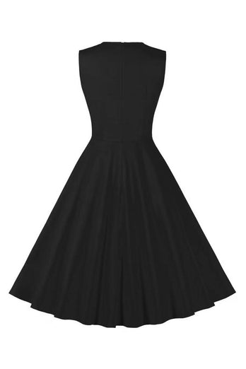 Black Plaid Swing 1950s Dress