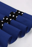 Dark Blue V Neck Polka Dots Swing 1950s Dress