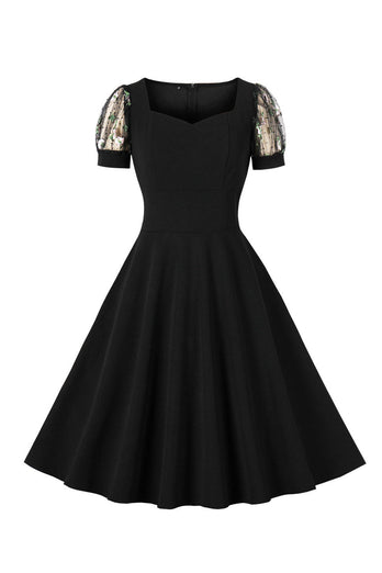 Black Swing 1950s Dress with Short Sleeves
