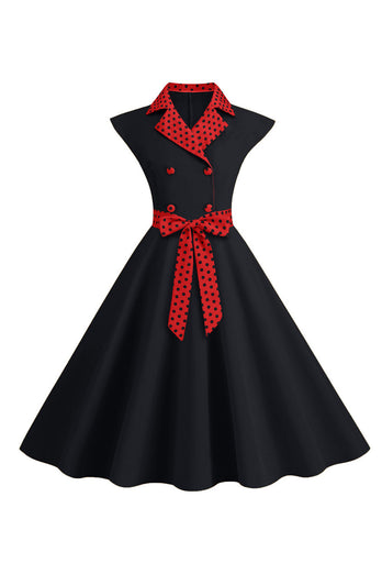 Black Polka Dots Swing 1950s Dress With Bow