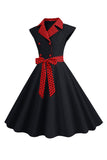 Black Polka Dots Swing 1950s Dress With Bow