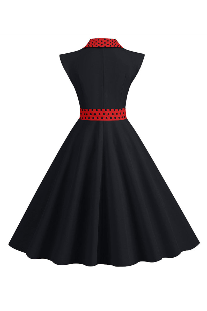 Load image into Gallery viewer, Black Polka Dots Swing 1950s Dress With Bow