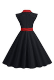 Black Polka Dots Swing 1950s Dress With Bow