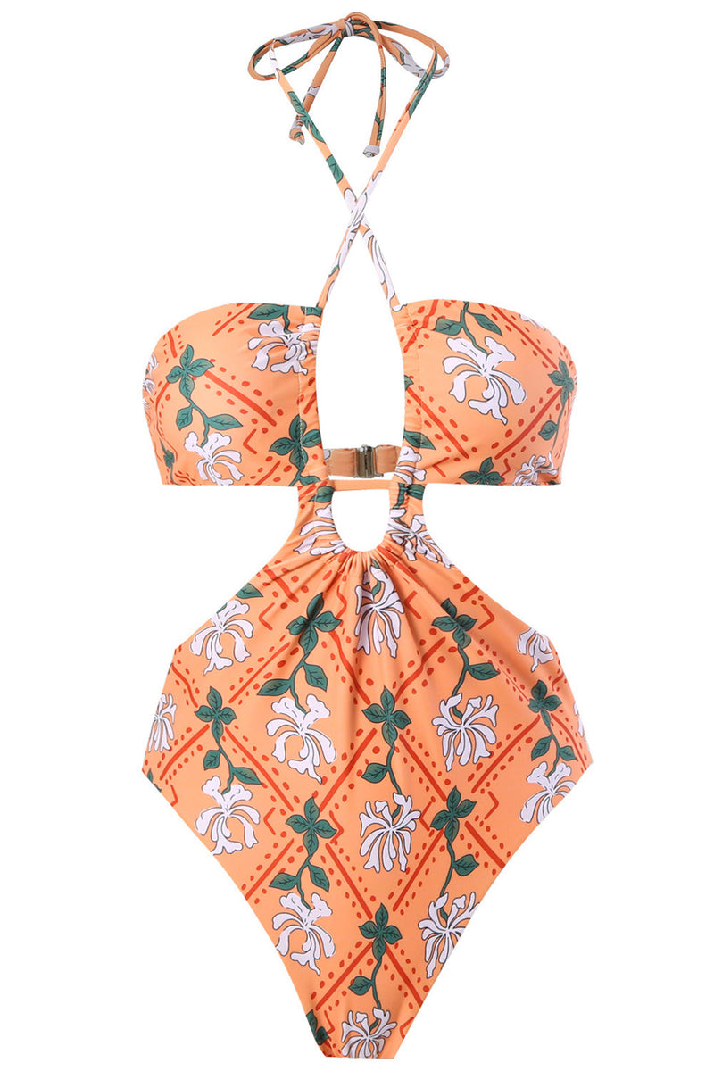 Load image into Gallery viewer, Halter Neck Keyhole One Piece Bikini with Beach Skirt