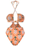 Halter Neck Keyhole One Piece Bikini with Beach Skirt