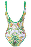 One Piece Green Printed High Waist Swimwear with Beach Skirt