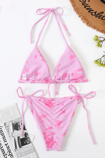 Two Piece Printed Pink Swimwear