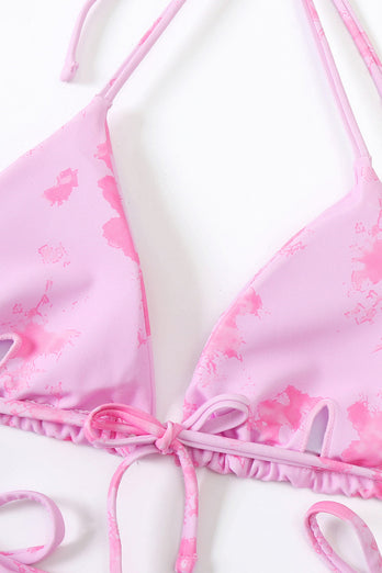 Two Piece Printed Pink Swimwear