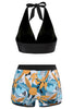 Load image into Gallery viewer, Two Piece Printed Green Halter Neck High Waist Swimwear