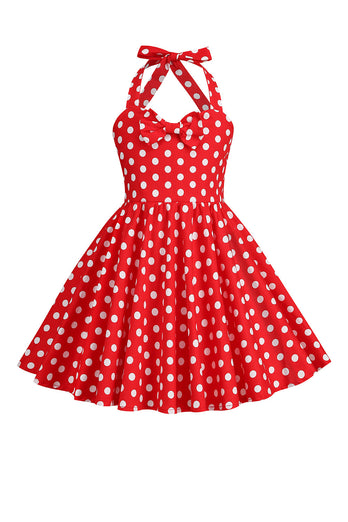 Halter Red Vintage Polka Dot 50's Girls Dress with Bow