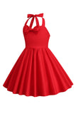 Halter Red Vintage Girls Dress with Bow