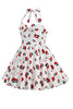 Load image into Gallery viewer, Halter Printed White Girls Dress with Bow