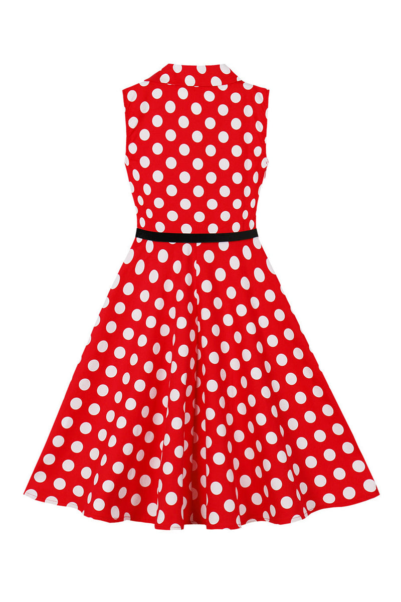 Load image into Gallery viewer, V-Neck Red Vintage Polka Dot 50&#39;s Girls Dress with Belt