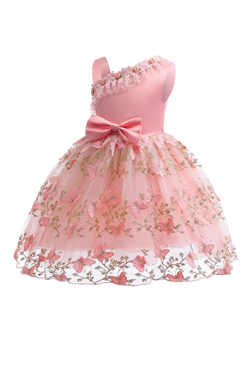 A Line Pink Bow Girls Dress With Appliques